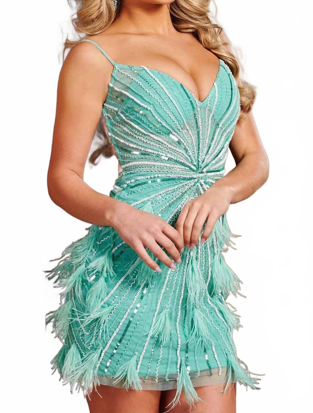 NEW RACHEL ALLAN feather detail dress in mint
